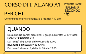 Volantino corso italiano gratuito Milano Progetto FAMI Associazione Verga.
